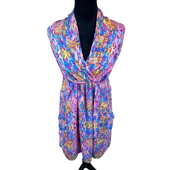 Aqua Women's Multicolor Sleeveless Lightweight Wrap Dress Tie Waist w/Pockets XS - Picture 1 of 13